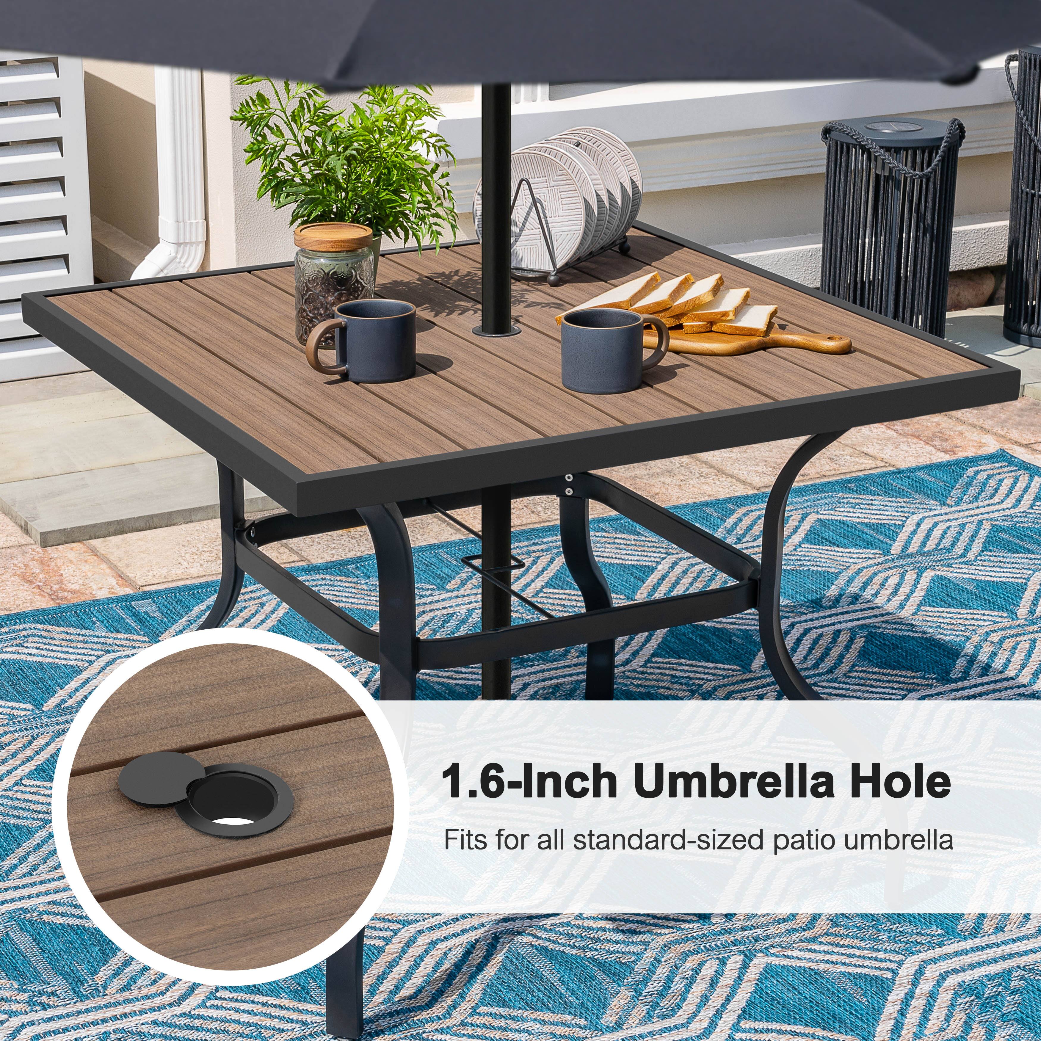 1.6-Inch Umbrella Hole Fits for all standard-sized patio umbrella

1.6-Inch Umbrella Hole
Fits for all standard-sized patio umbrella