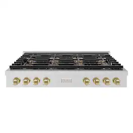 ZLINE - Autograph 48 in. Paramount Rangetop with 8 DuoPro Burners and Bronze Accents (PSRTZ-48-CB) - Stainless Steel