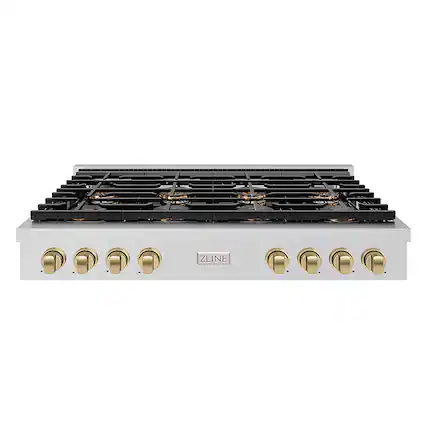 Front. ZLINE - ZLINE Autograph 48 in. Paramount Rangetop with 8 DuoPro Burners and Bronze Accents (PSRTZ-48-CB) - Stainless Steel.