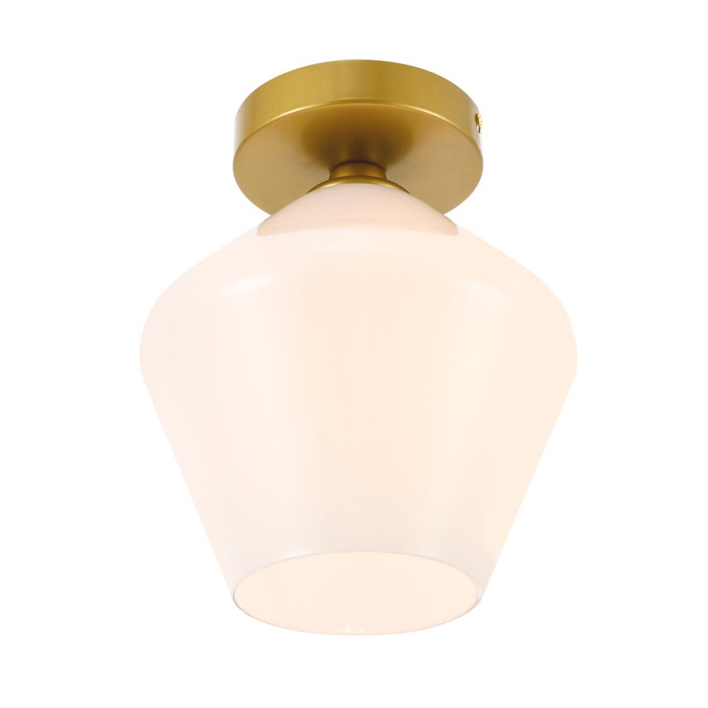 Alt View 4. Living District - Gene 1 light Brass and Frosted white glass Flush mount - Brass And Frosted White Glass.