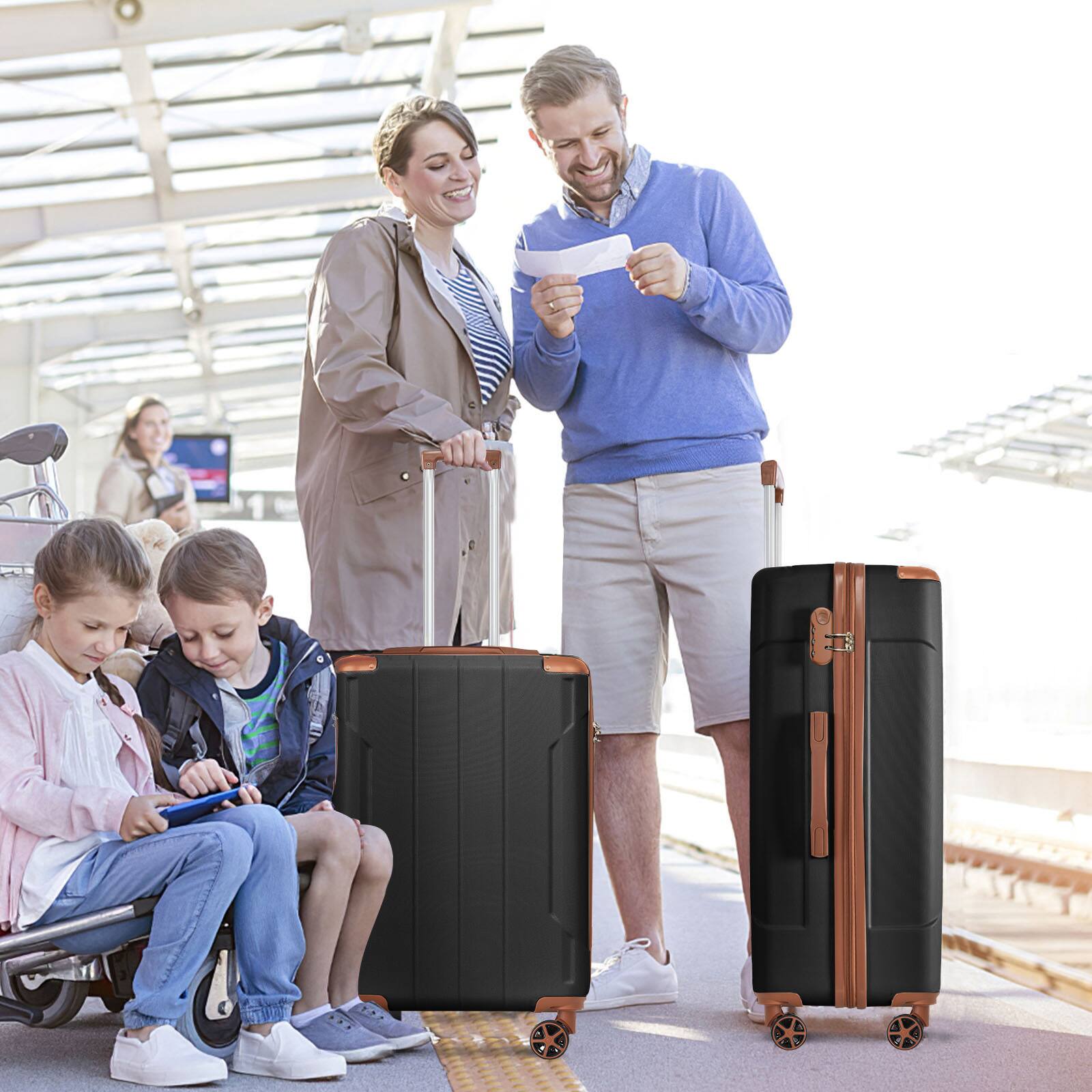 Alt View 4. PexFix - Travel Luggage Sets 20/24/28 Inch-3 Piece Hard Shell ABS Suitcases with Double Spinner Wheels, Lightweight & Durable - Black Brown.