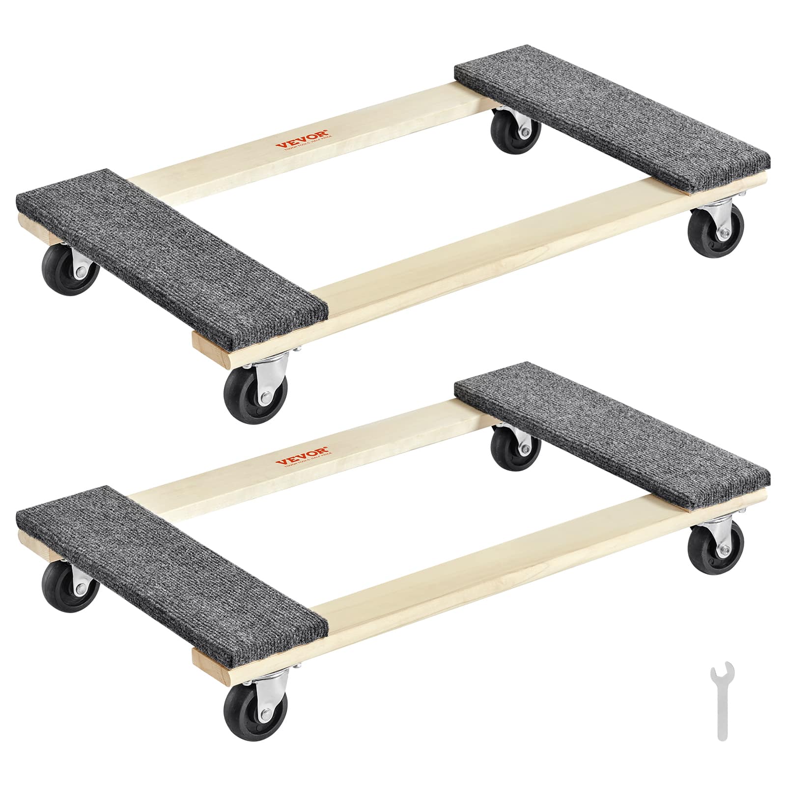 VEVOR - Furniture Dolly, 1000 lbs Each Load Capacity,2 Packs, 18" x 30",8 x 3" PP Swivel Casters,Hardwood Furniture Moving Dolly - Wood color
