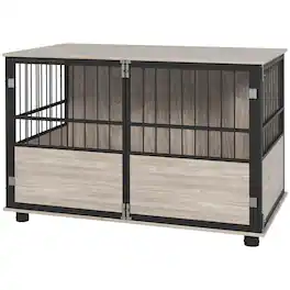 Pawhut - 39.5" Dog Crate Furniture End Table, Wooden Indoor Pet Kennel House with 3 Doors, for Small to Large Dogs