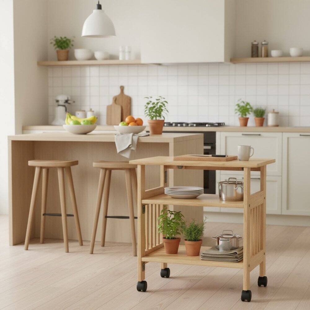 Alt View 4. FurniFact - Solid wood computer desk with foldable keyboard tray - Natural.
