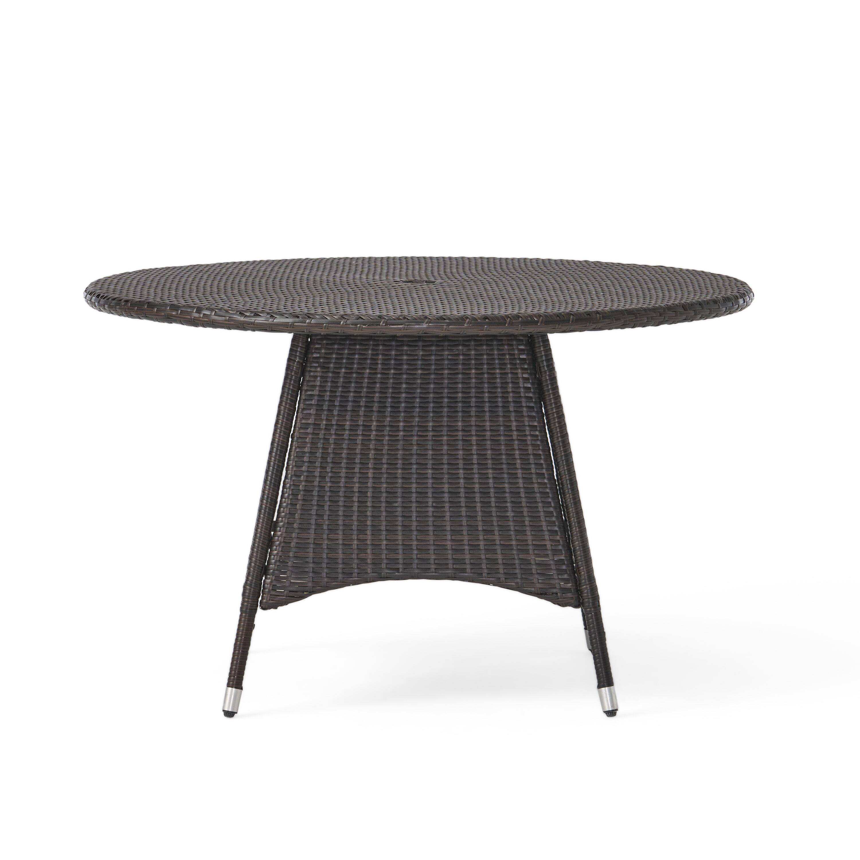 Angle. APRILSOUL - Round Brown Wicker Dining Table Weather Resistant Outdoor Patio Steel Frame - Brown.