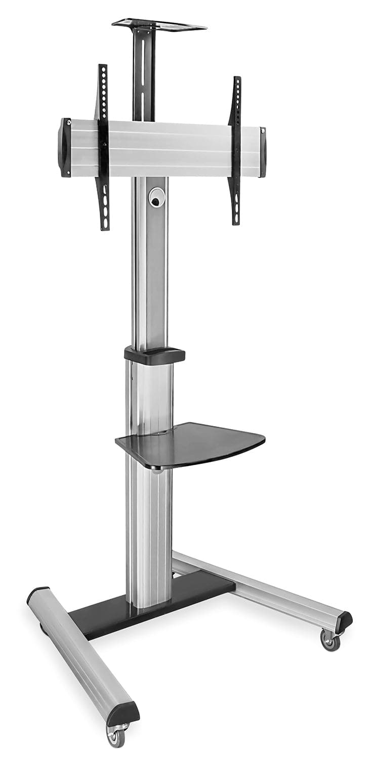 Back. Mount-It! - Mobile TV Cart with Adjustable Height, Tilt, and Locking Caster Wheels for Flat-Screen TVs, Silver - Silver.