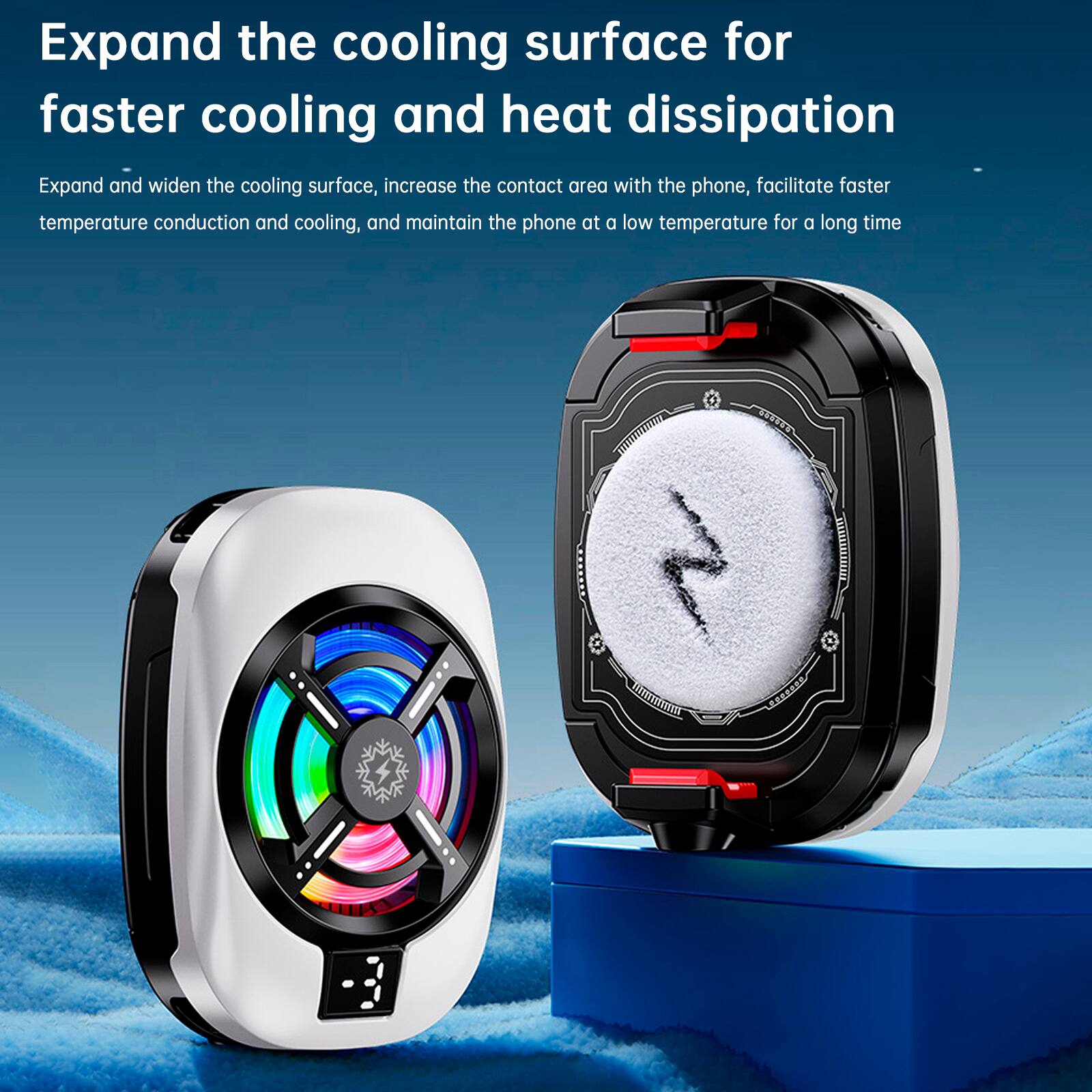 Expand the cooling surface for faster cooling and heat dissipation

Expand and widen the cooling surface, increase the contact area with the phone, facilitate faster temperature conduction and cooling, and maintain the phone at a low temperature for a long time