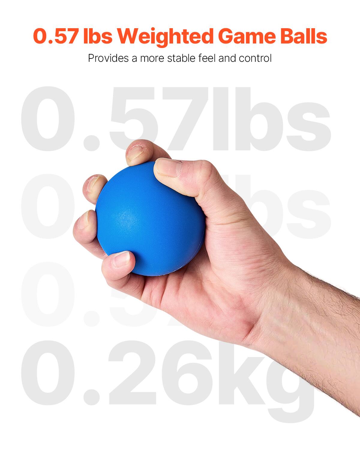 0.57 lbs Weighted Game Balls  
Provides a more stable feel and control  

0.57 lbs  
0.26 kg