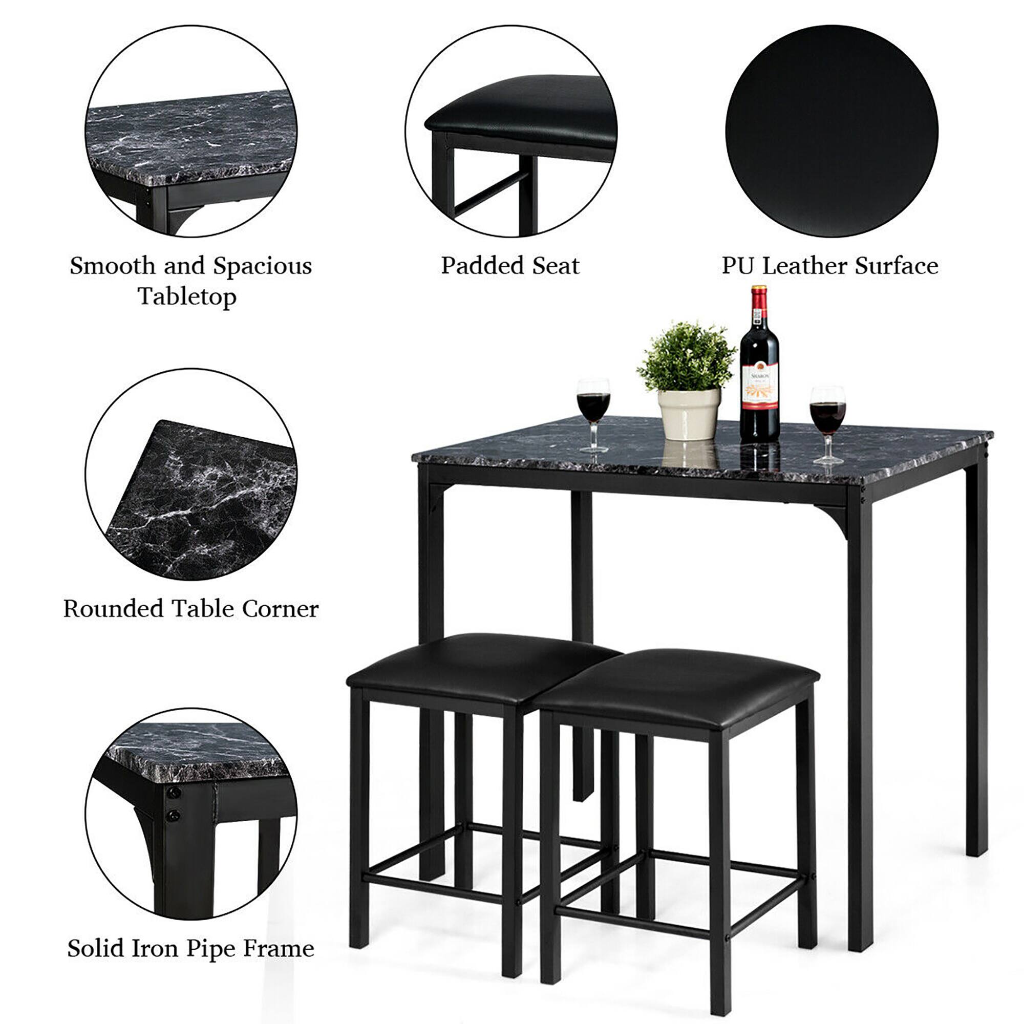 Smooth and Spacious Tabletop Padded Seat PU Leather Surface Rounded Table Corner Solid Iron Pipe Frame