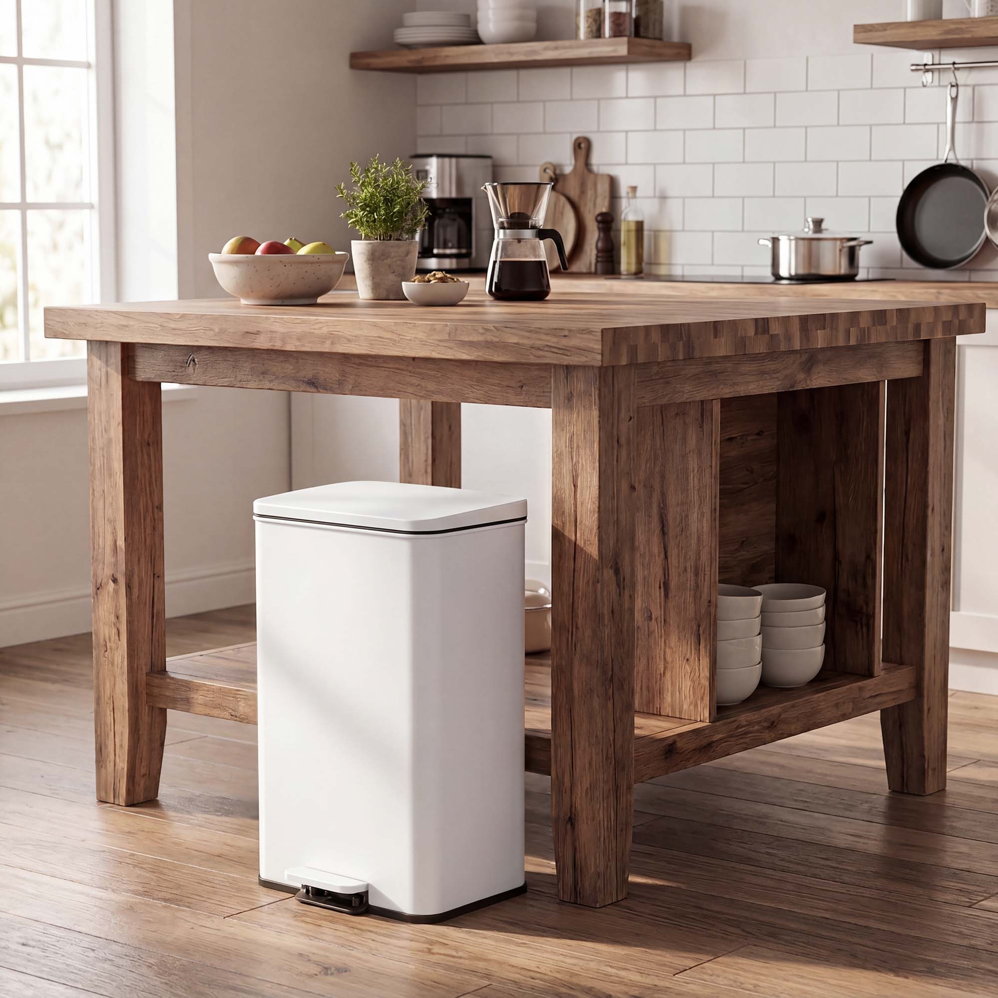 Front. Songmics Home - Kitchen Trash Can, 10.5 Gallon (40 L) Garbage Can, Large Step Trash Bin with Lid, Stainless Steel, Soft Close - White.