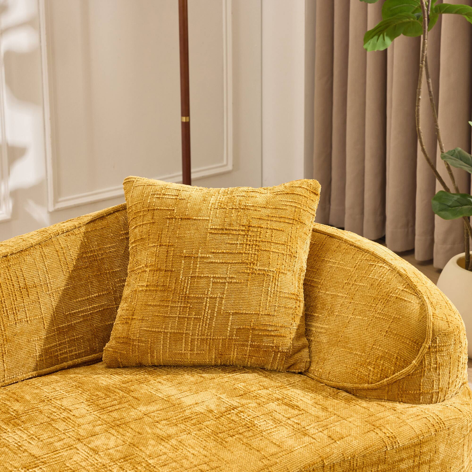 Alt View 8. GOODSILO - Curved Two-Person Compression Sofa with Pillows for Small Spaces - Yellow.