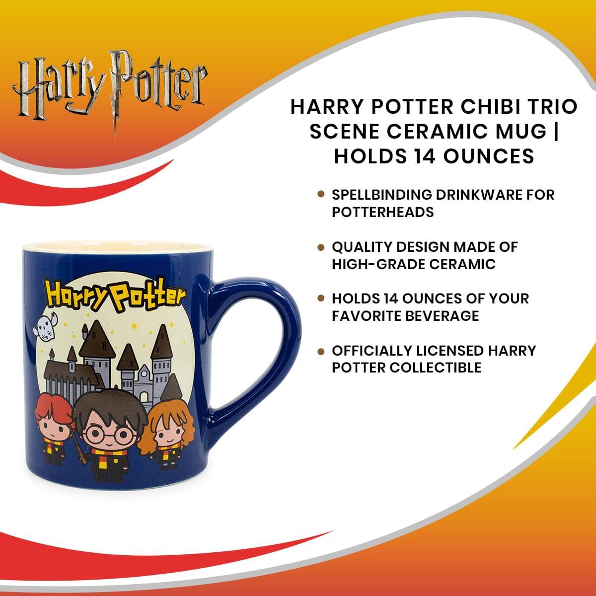 Harry Potter

HARRY POTTER CHIBI TRIO SCENE CERAMIC MUG | HOLDS 14 OUNCES

- SPELLBINDING DRINKWARE FOR POTTERHEADS
- QUALITY DESIGN MADE OF HIGH-GRADE CERAMIC
- HOLDS 14 OUNCES OF YOUR FAVORITE BEVERAGE
- OFFICIALLY LICENSED HARRY POTTER COLLECTIBLE