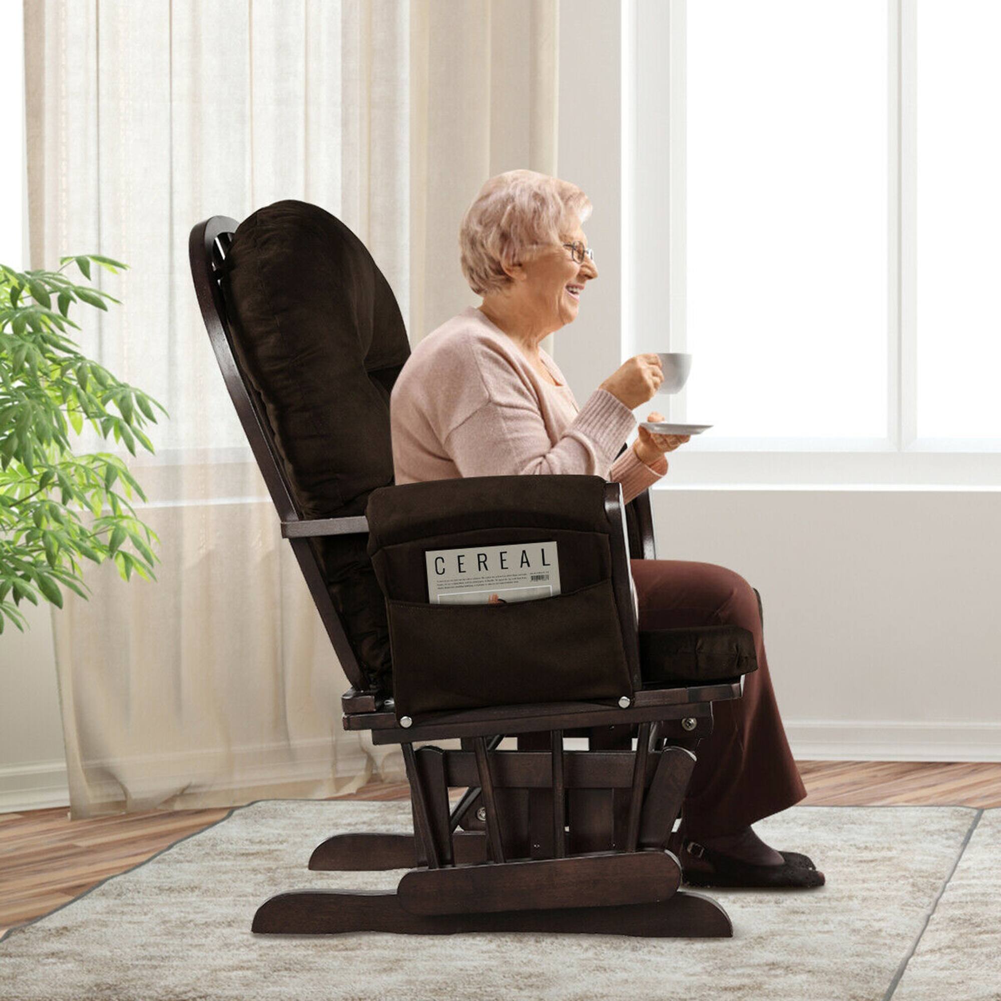 Alt View 4. Costway - Costway Wood Glider Rocker Chair Ottoman Set w/Cushion  for Nursery - Brown.