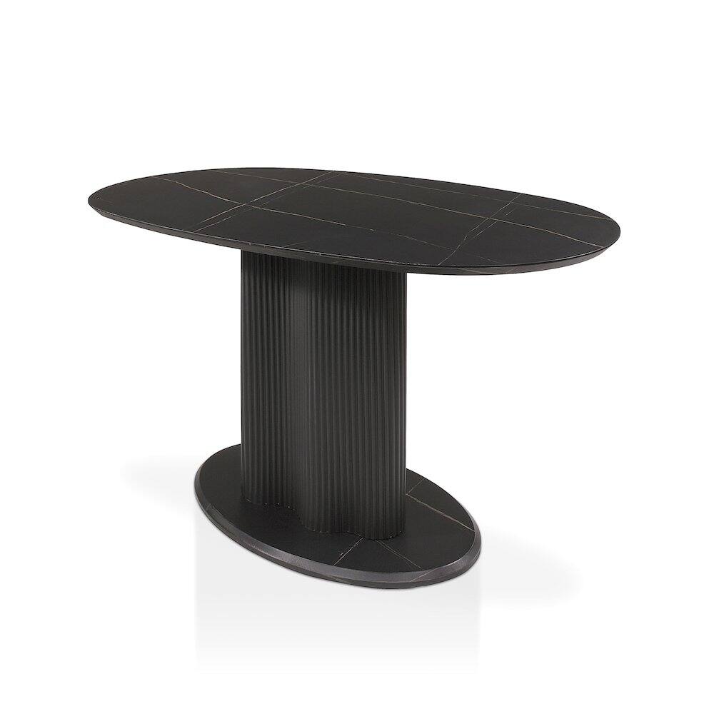 Alt View 1. Furniture of America - Elara Iron Base Pedestal Oval Dining Table - Black.