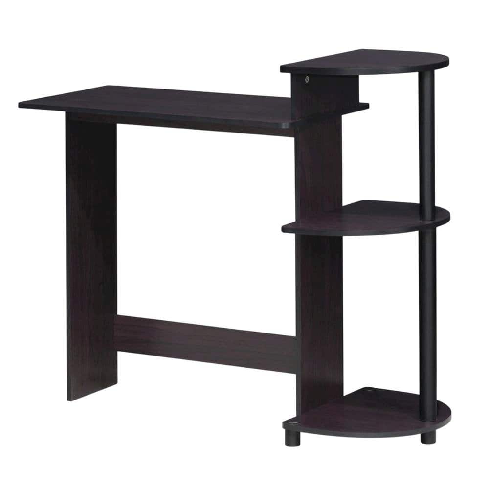 BisonOffice - Compact Computer Desk with Shelves for Efficient Workspace - Dark Walnut