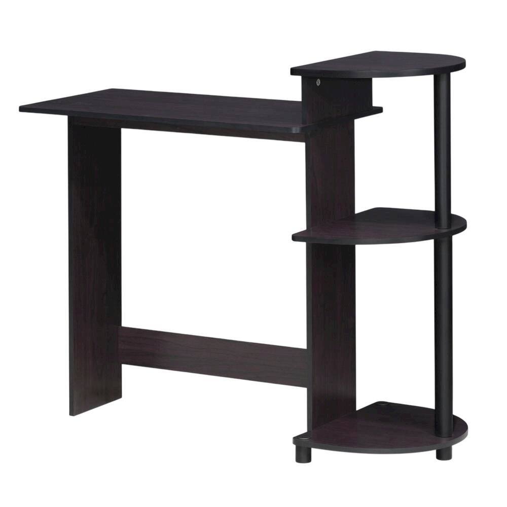 BisonOffice - Compact Computer Desk with Shelves for Efficient Workspace - Dark Walnut