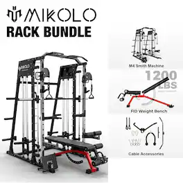 Mikolo - Smith Machine, 2200 lbs Power Rack Cage with 800 lbs Weight Bench and Cable Crossover System, Weight Bar - Black