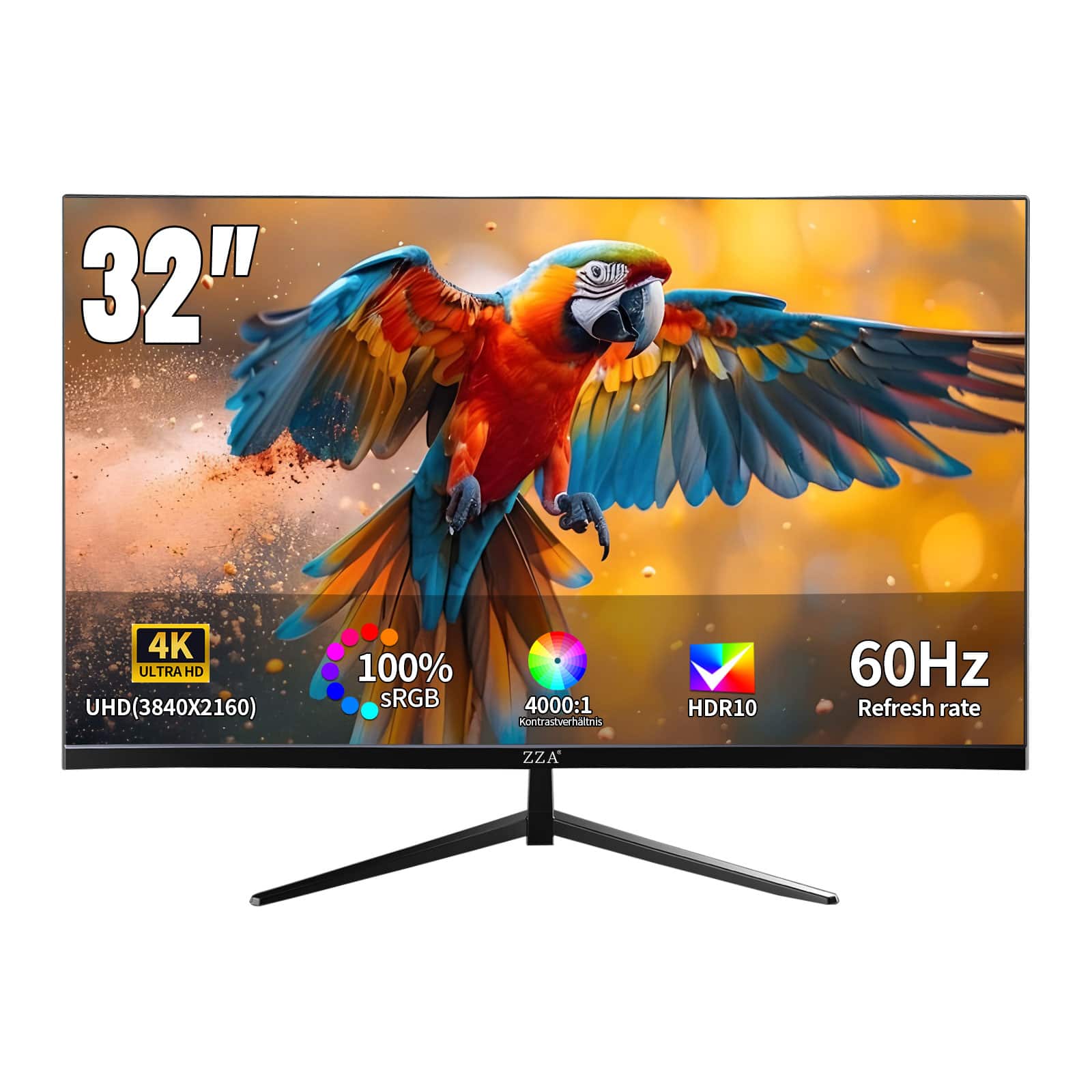 ZZA - 32 Inch 4K UHD 3840x2160 60Hz VA Gaming Computer Monitor AdaptiveSync Premium HDR10 100% sRGB PC Monitors - Black