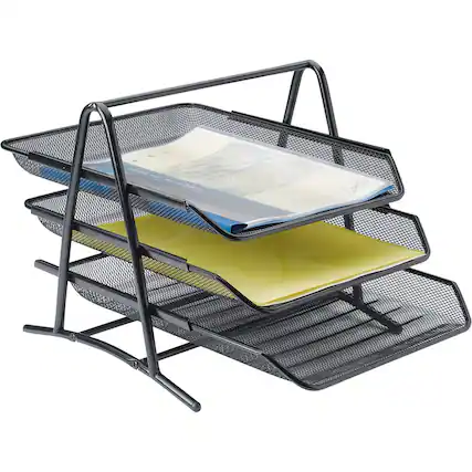 Front. Lorell - Lorell Mesh 3 Tier Mesh Document Tray 11" Height x 10.75" Width x 14.25" Depth Black Steel - Black.