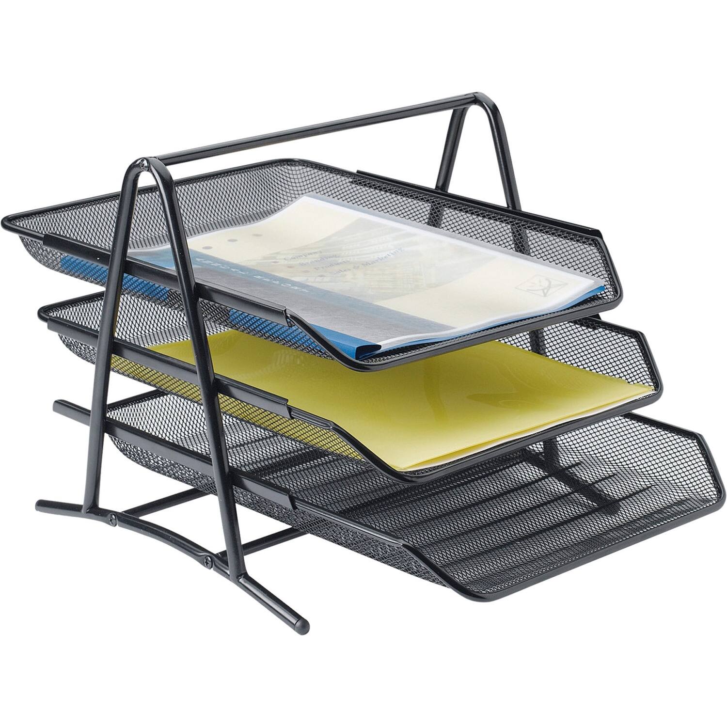 Front. Lorell - Lorell Mesh 3 Tier Mesh Document Tray 11" Height x 10.75" Width x 14.25" Depth Black Steel - Black.