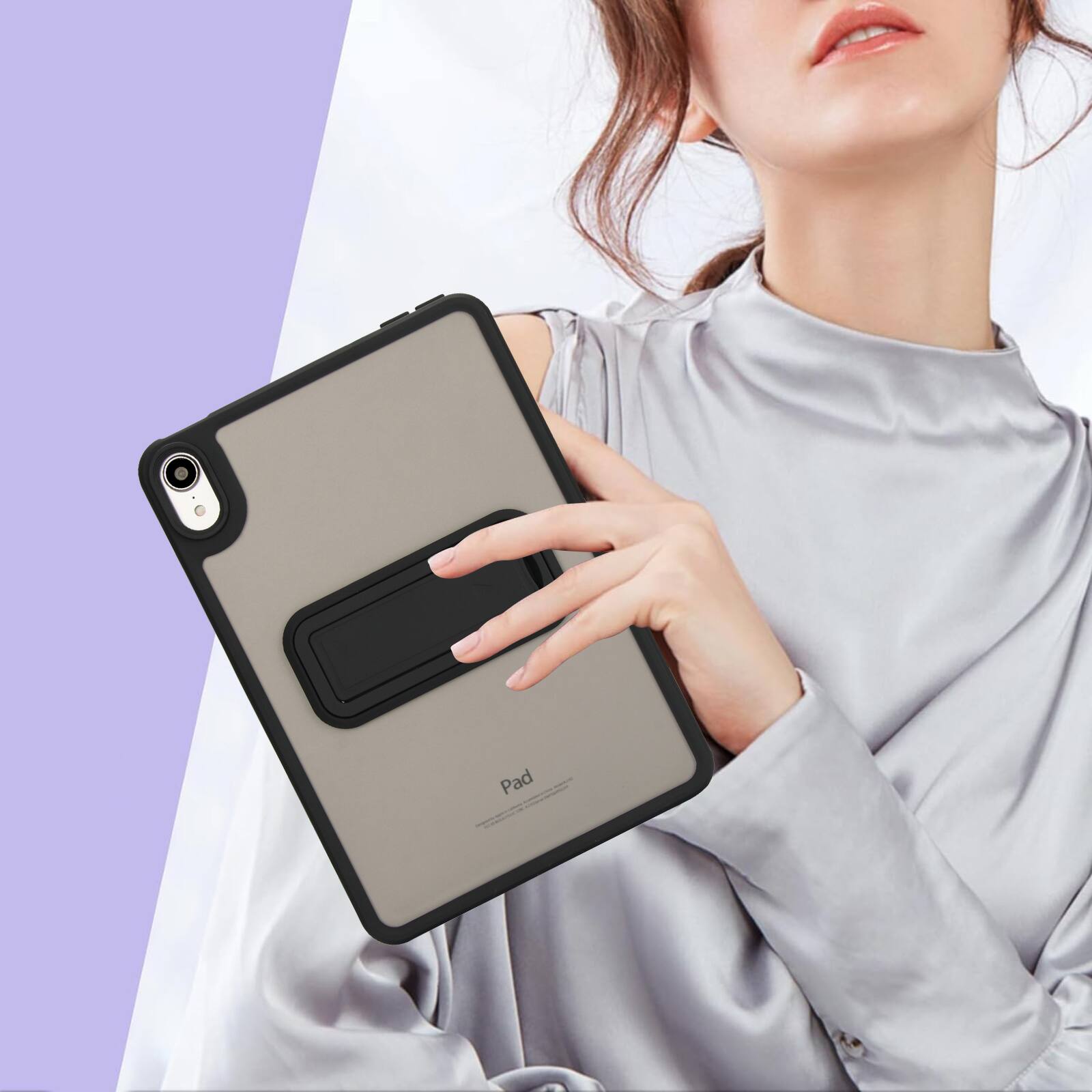 Alt View 3. Dteck - Matte Case for Apple iPad mini (A17 Pro) 2024 / mini 6 (2021) 8.3" with Foldable Stand,Shockproof Transparent Back Cover - Black.