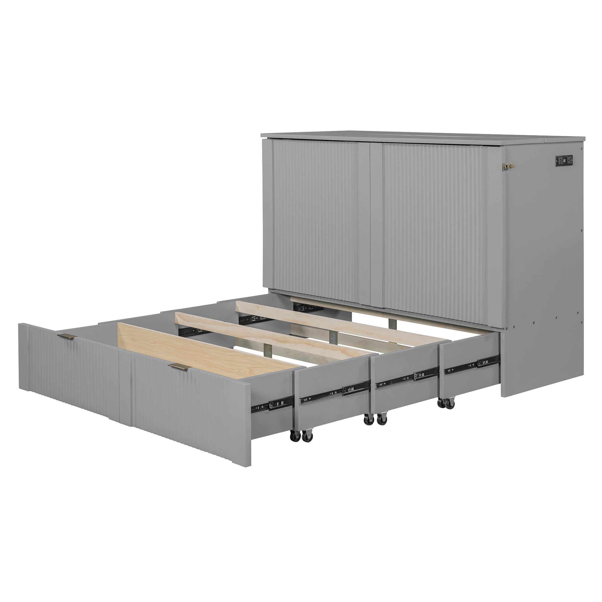 Alt View 9. Tiramisubest - Full Size Murphy Bed with Drawer, Sockets, USB & Pulley, Gray - Gray.