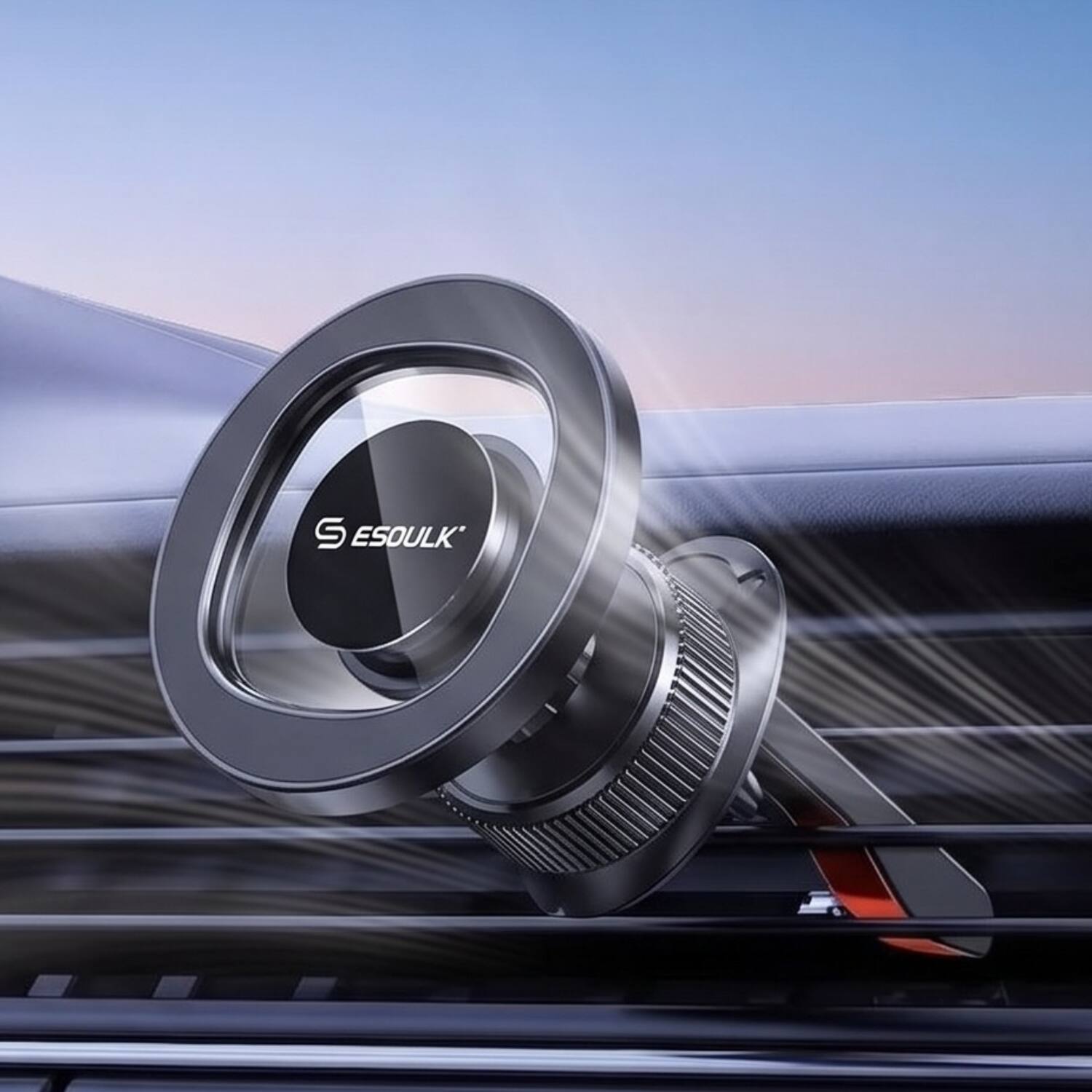 Angle. Esoulk - Magnetic Magsafe Compatible for iPhone Car Phone Mount Air Vent Holder with Metal Ring - Black.