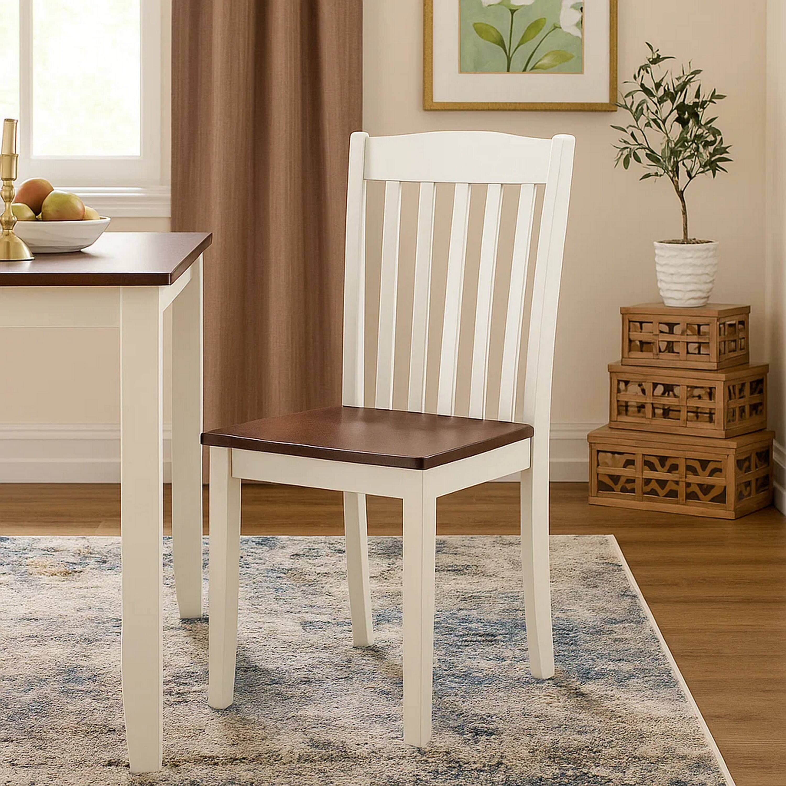 Alt View 6. Manhattan Lane - 22 Inch Solid Wood Side Chair, Classic, Slatted, Set of 2 - White, Brown.