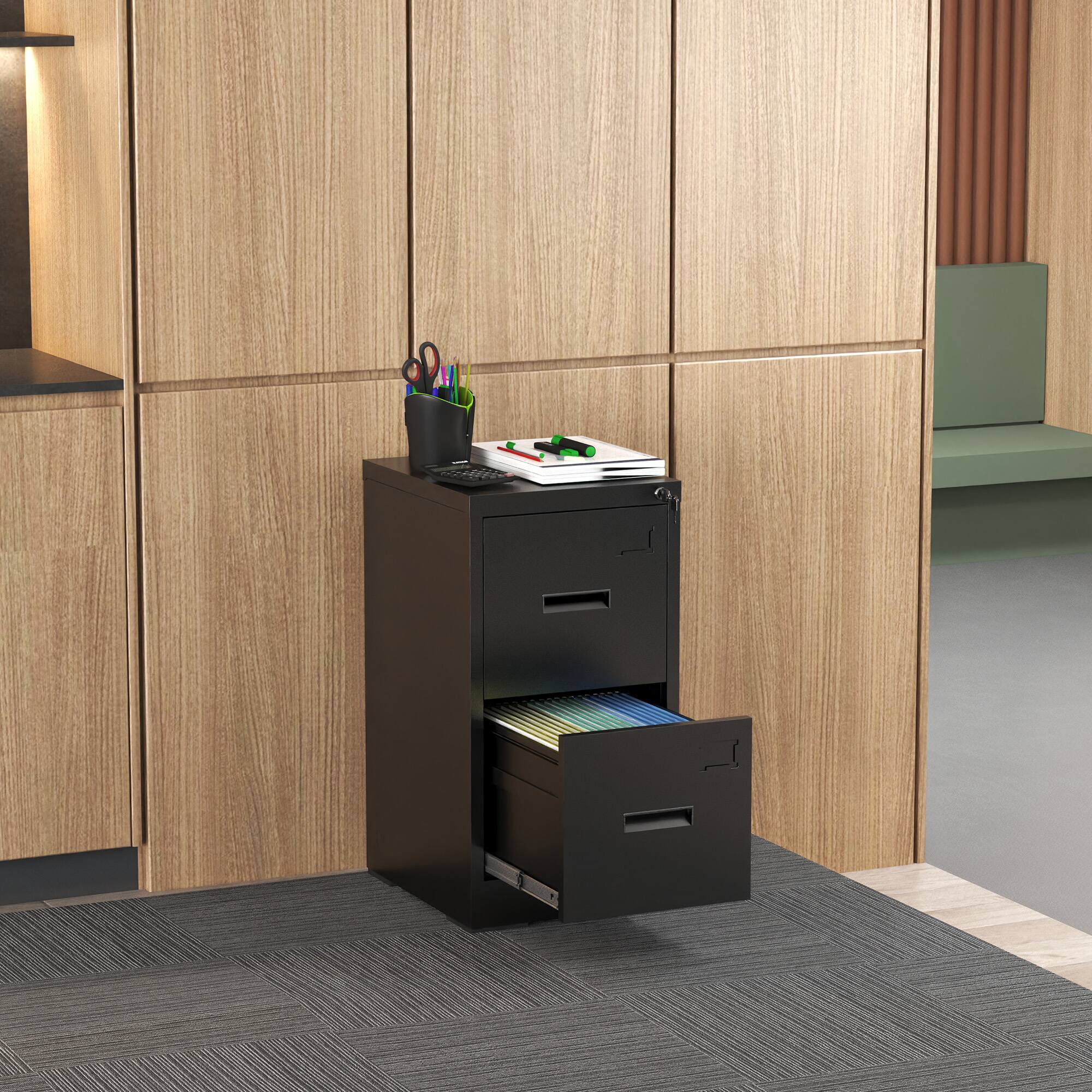 Alt View 10. Ecooso - 2 Drawer Metal Vertical File Cabinet with Lock, Office File Cabinet with Card Slot for A4 Letter Legal Files - Black.