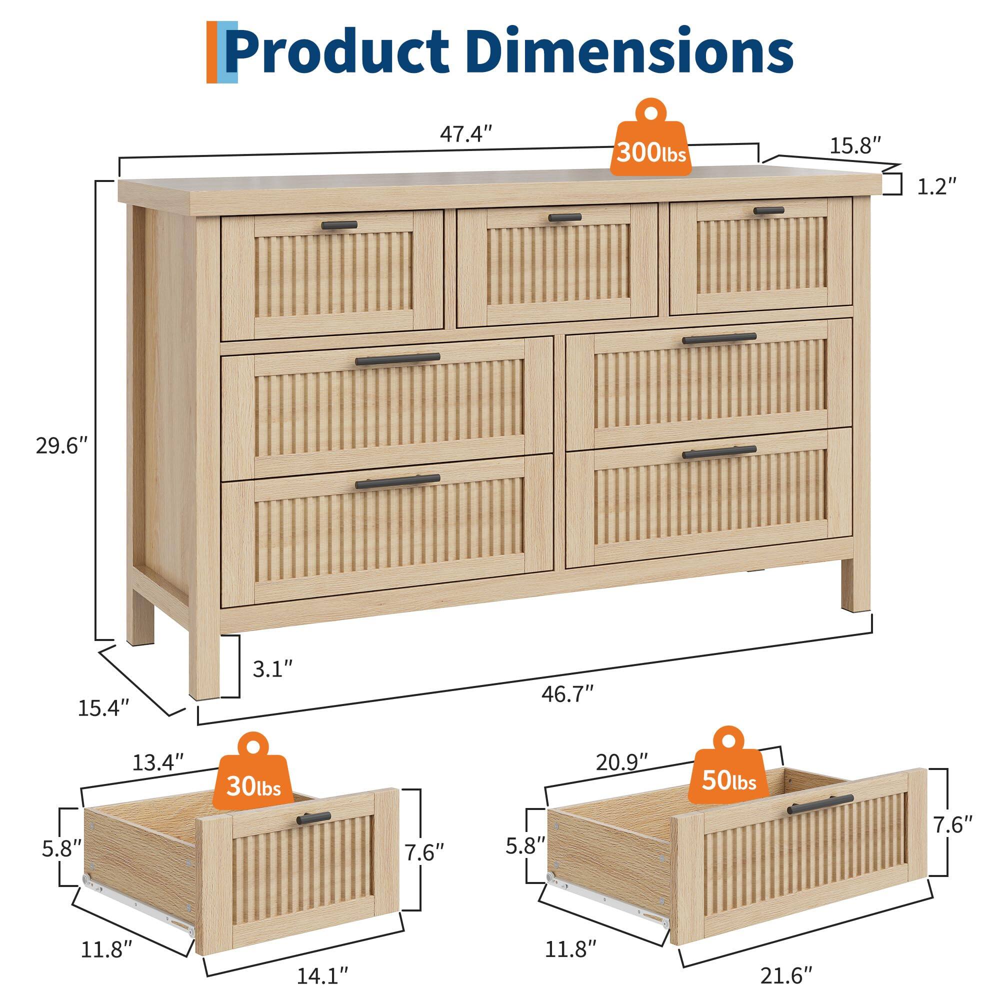 Product Dimensions

- 47.4" (Width)
- 29.6" (Height)
- 15.8" (Depth)
- 1.2" (Thickness)
- 46.7" (Length)
- 15.4" (Drawer 1 Width)
- 3.1" (Drawer 1 Height)
- 13.4" (Drawer 1 Depth)
- 30lbs (Drawer 1 Weight)
- 5.8" (Drawer 1 Interior Width)
- 7.6" (Drawer 1 Interior Depth)
- 14.1" (Drawer 1 Interior Height)
- 20.9" (Drawer 2 Width)
- 50lbs (Drawer 2 Weight)
- 5.8" (Drawer 2 Interior Width)
- 7.6" (Drawer 2 Interior Depth)
- 11.8" (Drawer 2 Interior Height)
- 21.6" (Drawer 2 Length)
- 300lbs (Total Weight Capacity)
