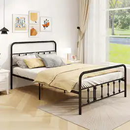 Costway - Full Size Bed Frame with Headboard Under Bed Storage No Box Spring Needed - Black