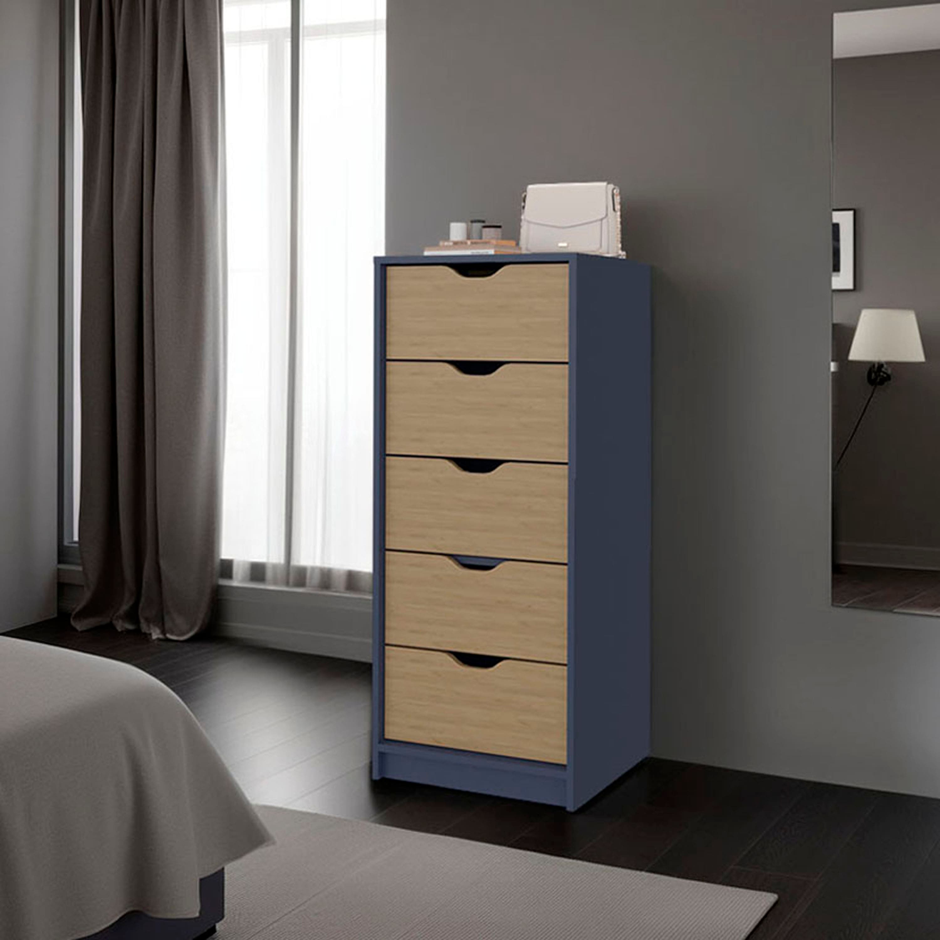 TinyHomie - Dresser 42.4in H 1 Drawer 5 Shelves Alby Blue / Natural Oak - Bedroom - Natural and Blue
