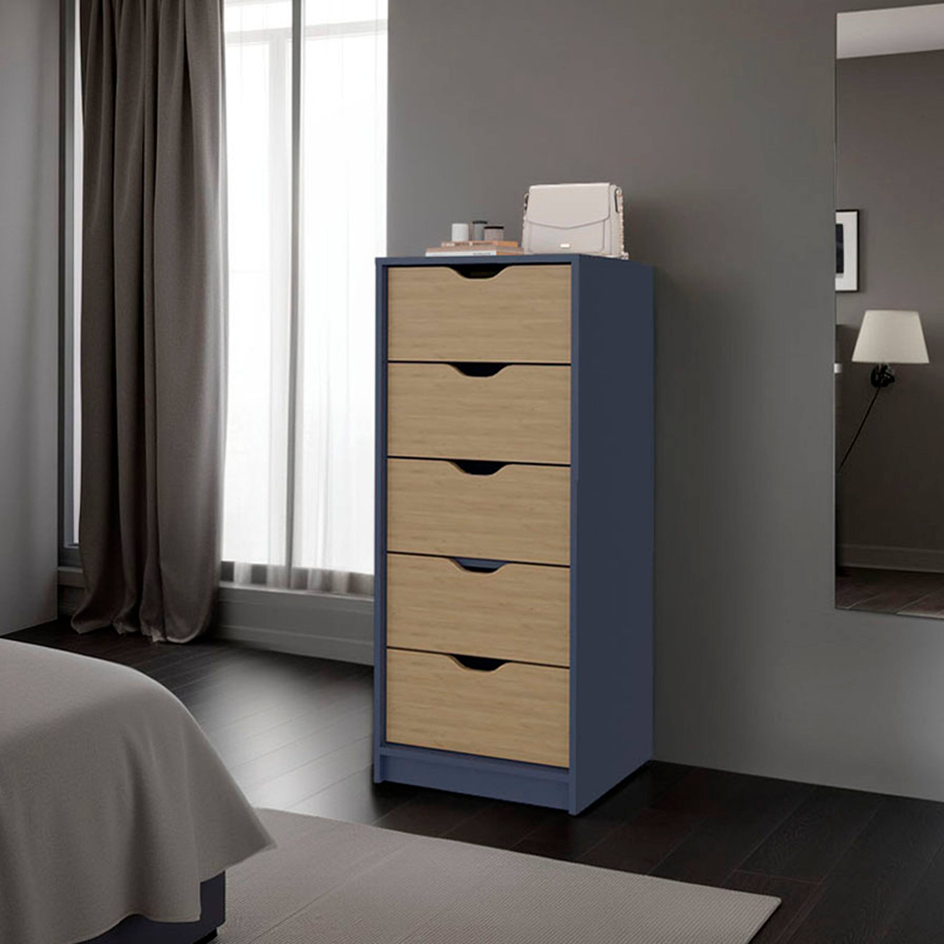 Front. TinyHomie - Dresser 42.4in H 1 Drawer 5 Shelves Alby Blue / Natural Oak - Bedroom - Natural and  Blue.