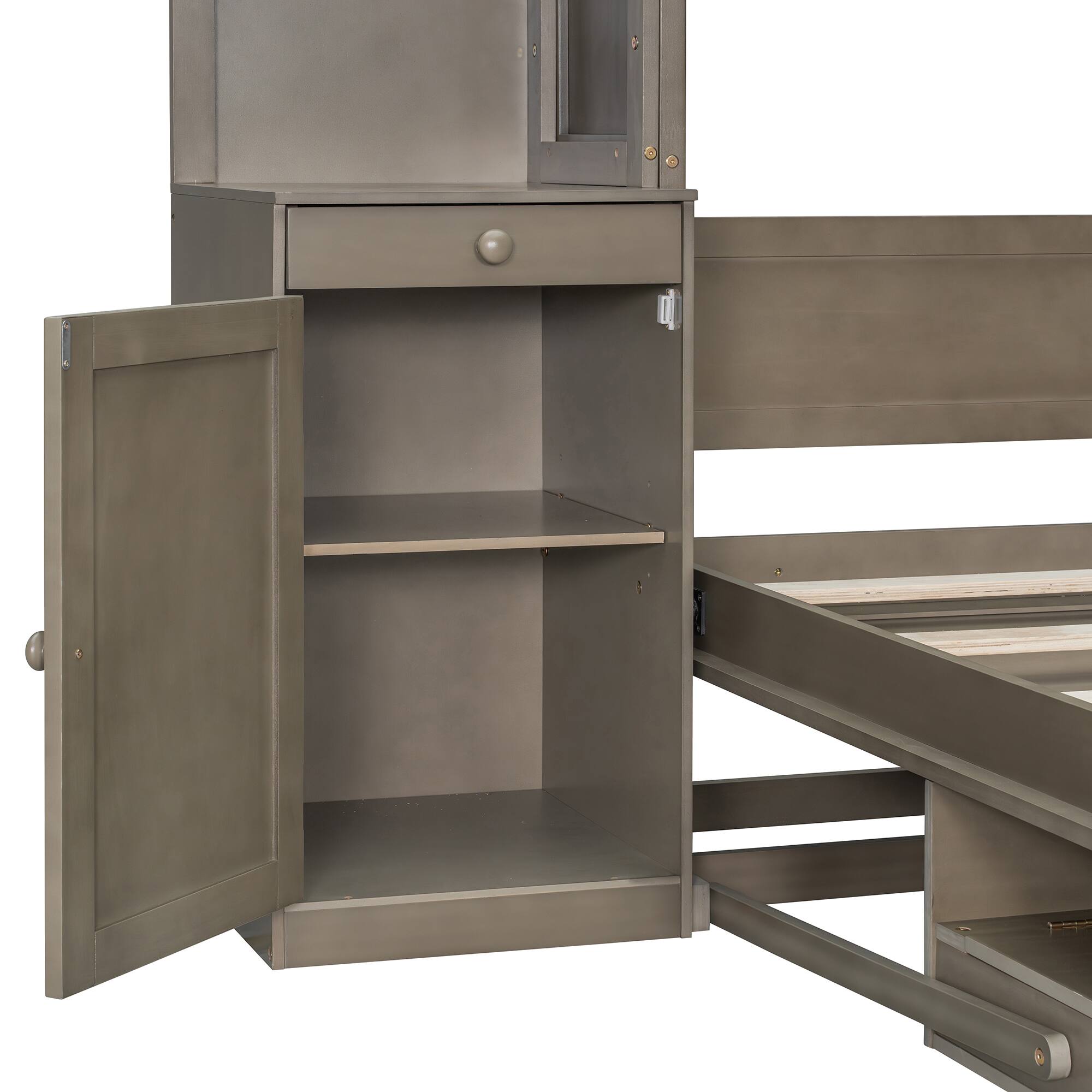 Alt View 4. Whisen - Queen Size Murphy Bed with Desk and Storage Shelves,Space-Saving Wall Bed for Home Office - Brown.