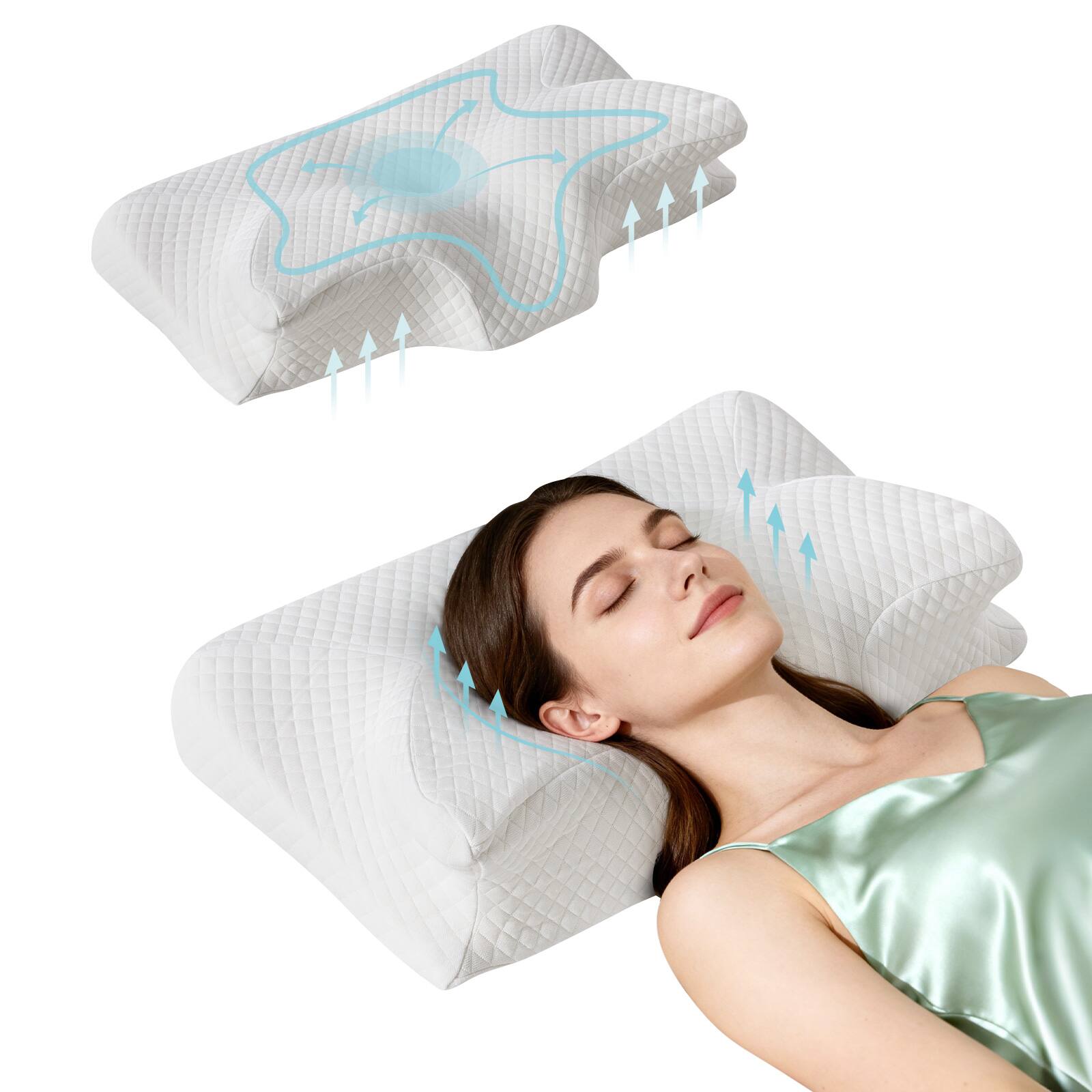 Angle. Bestier - Memory Foam Pillow for Neck Pain Relief Ergonomic Memory Foam Bed Pillow for Sleeping - White.