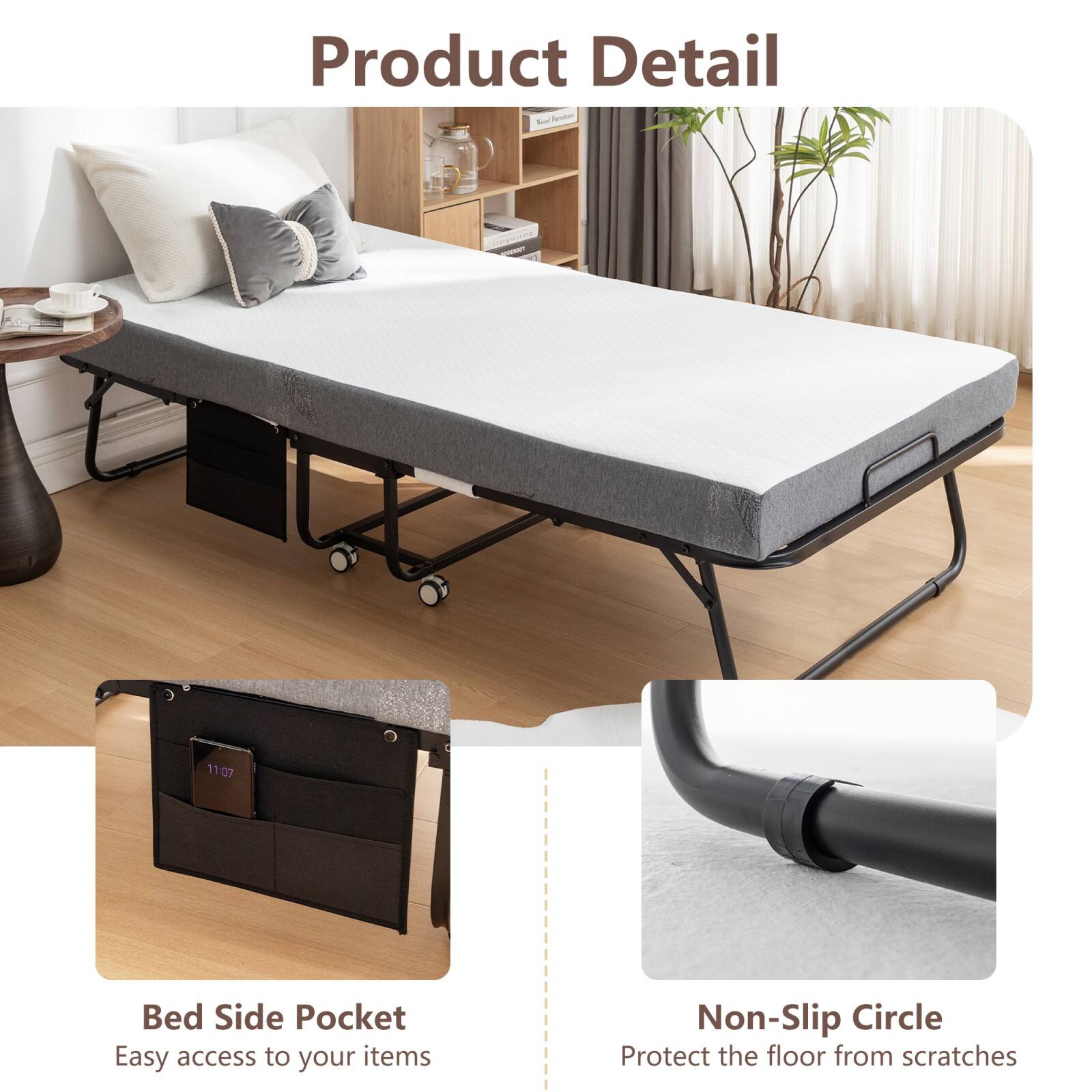 Product Detail

Bed Side Pocket  
Easy access to your items

Non-Slip Circle  
Protect the floor from scratches