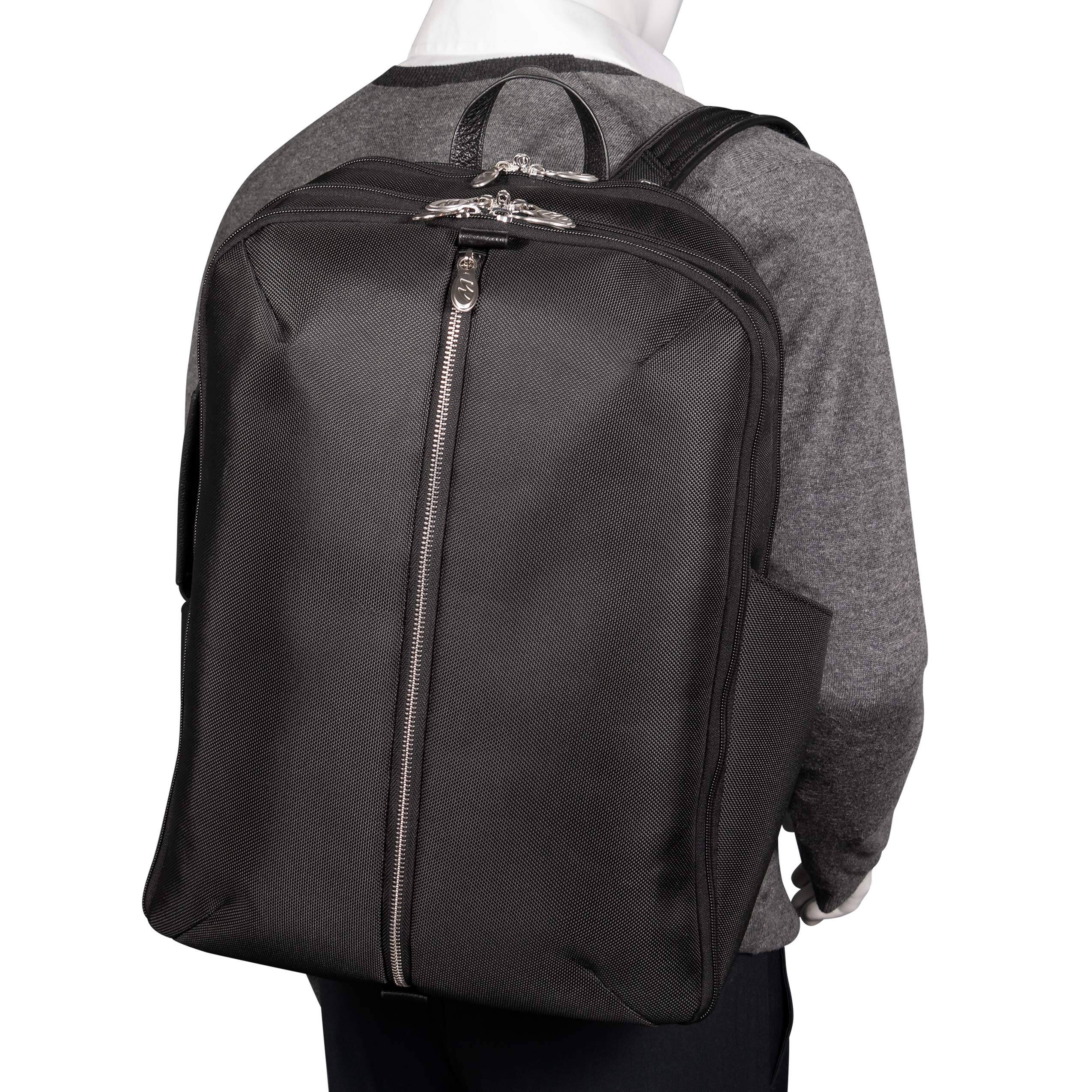 Alt View 9. McKlein - 17" Laptop Backpack, 1680D Ballistic Nylon Leather Trim, Triple Compartment, Laptop & Tablet Sleeves - Black.
