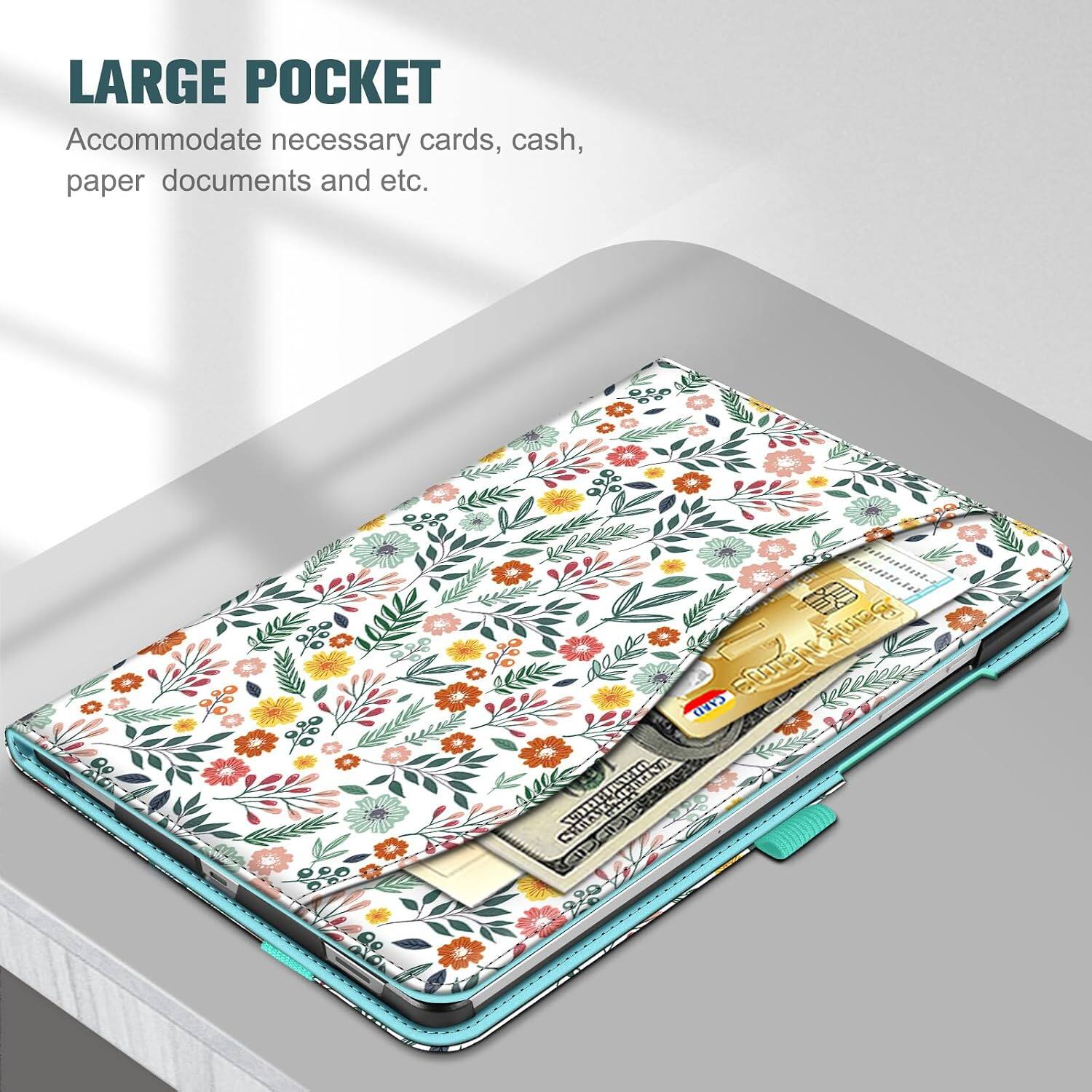 LARGE POCKET  
Accommodate necessary cards, cash, paper documents and etc.