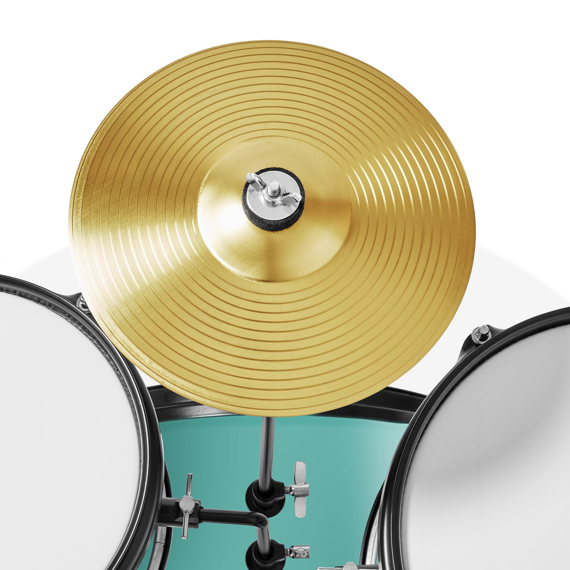 Alt View 4. Gammon Percussion - 3pc Junior Drum Set - Beginner Kit with Throne - Cymbal - Drumsticks - Teal.