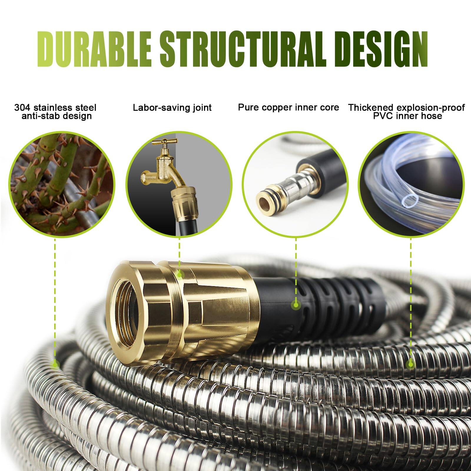 DURABLE STRUCTURAL DESIGN

- 304 stainless steel anti-stab design
- Labor-saving joint
- Pure copper inner core
- Thickened explosion-proof PVC inner hose