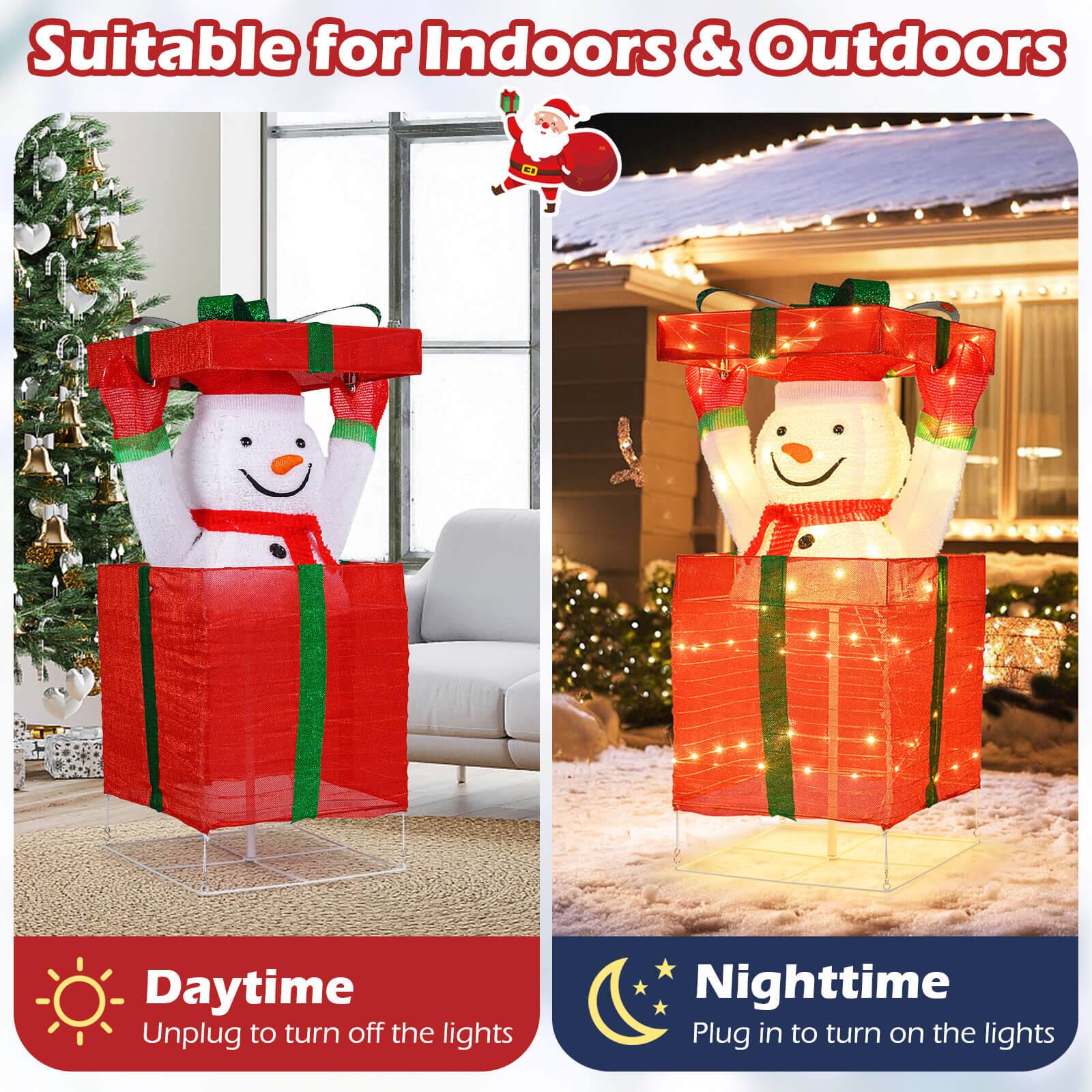 Alt View 8. Costway - Costway Lighted Snowman in Gift Box Christmas Decoration with 100 LED Lights for Home Lawn - Multicolor.
