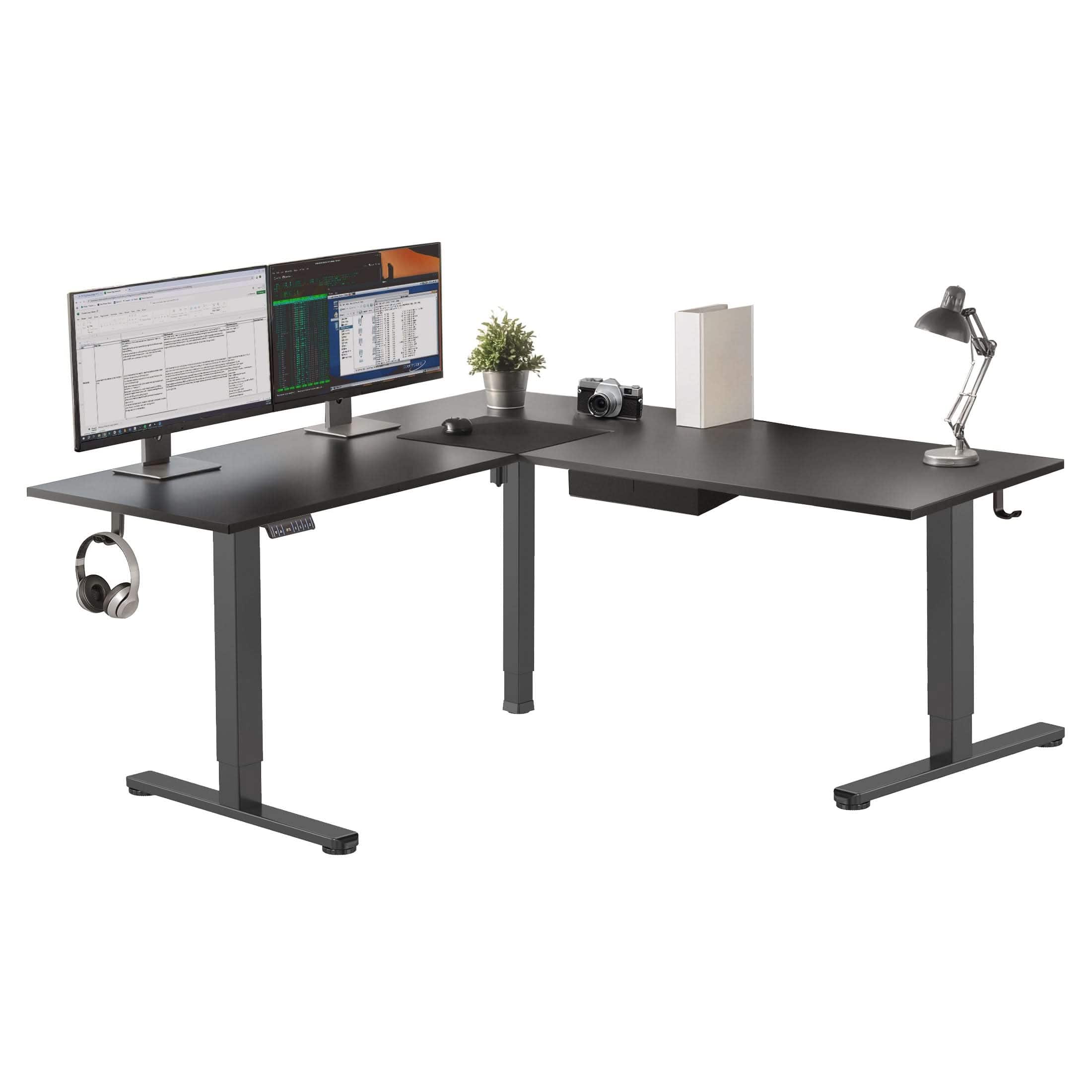 Front. Mount-It! - XL Electric Height Adjustable Corner Standing Desk with Dual Motor and Memory Presets, Black Frame and Black Tabletop - Black.