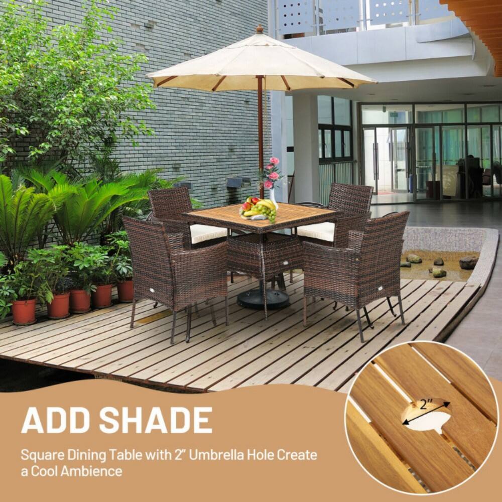 ADD SHADE  
Square Dining Table with 2" Umbrella Hole Create a Cool Ambience