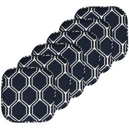 Sweet Home Collection - Mirage Hexagonal Memory Foam No Slip Back 16" x 16" Chair Pad Cushion, 6-Pack - Navy/White