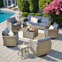 Ovios - 8 PCS Patio Furniture Sofa Set with Swivel Chairs, Coffee Table & Side Table for Porch - Denim Blue
