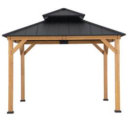 SUNJOY - Wood Gazebo with 2-tier Metal Roof, for Patios, Lawn, and Backyard, Black