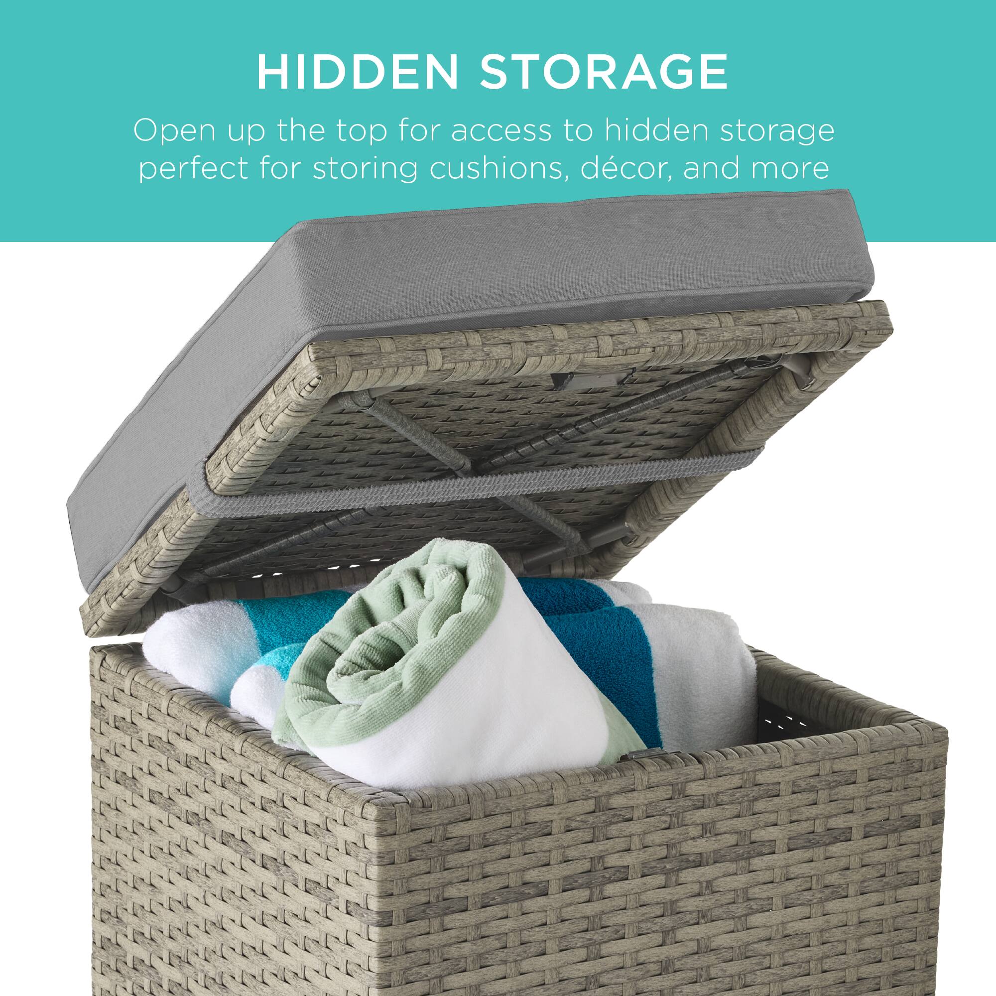 HIDDEN STORAGE

Open up the top for access to hidden storage perfect for storing cushions, décor, and more