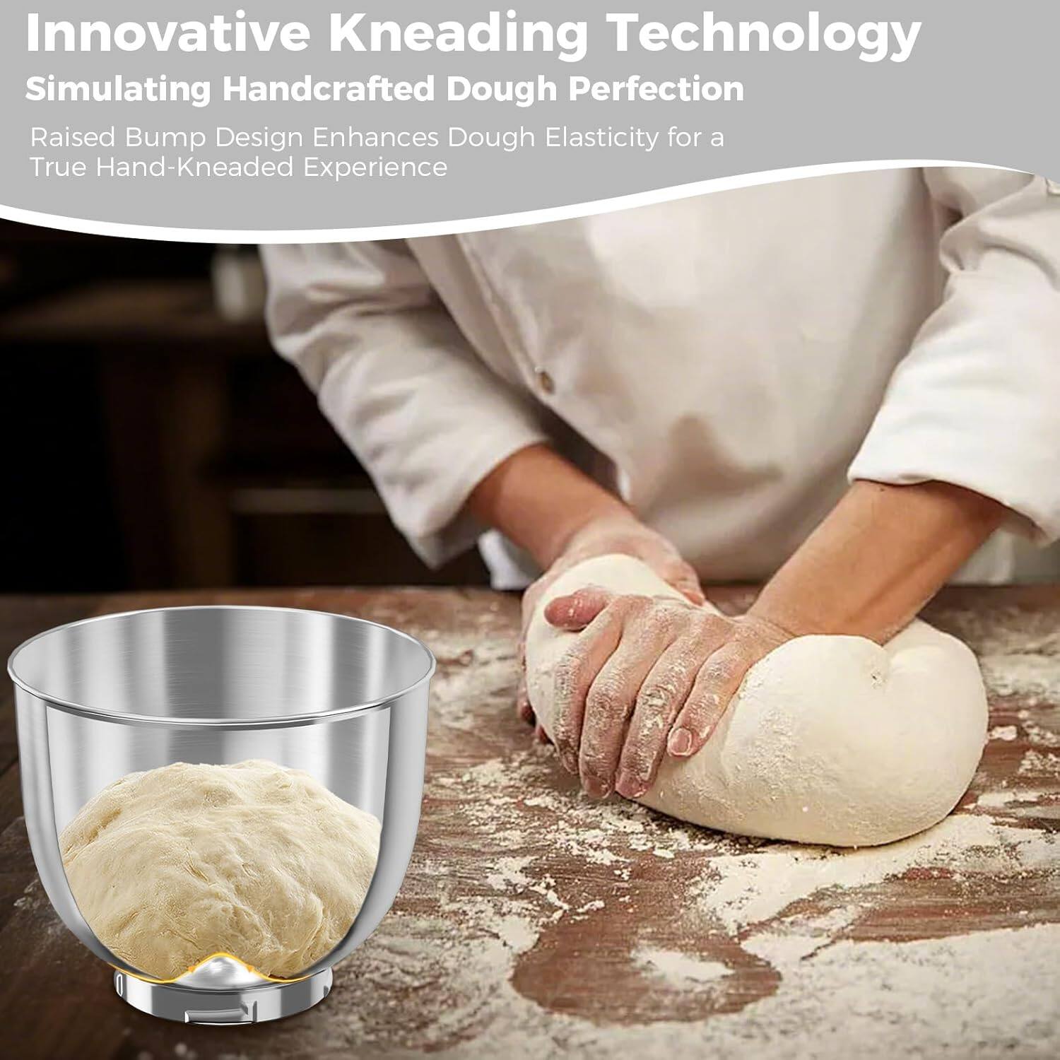 Innovative Kneading Technology  
Simulating Handcrafted Dough Perfection  

Raised Bump Design Enhances Dough Elasticity for a True Hand-Kneaded Experience