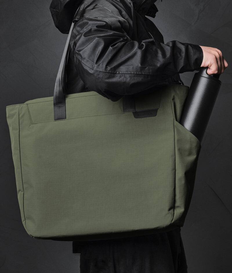 Alt View 5. ALPAKA - Metro Tote Laptop Tote Bag for Work, Work Tote Fits 16" MacBook Pro, Side Bottle Pocket, Weather-Resistant, Key Tether - Green Axoflux 210D.