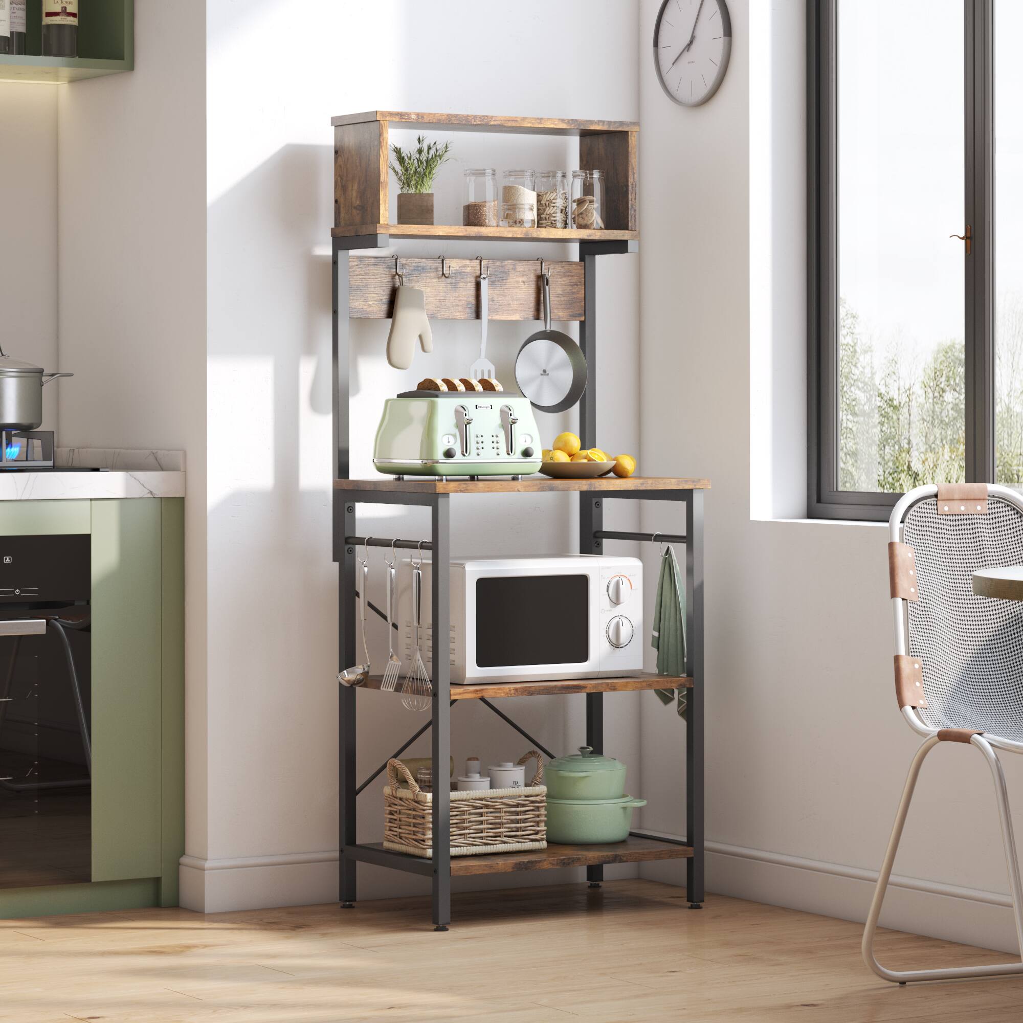 Alt View 12. Bestier - Kitchen Baker's Rack with Hutch and 8 Side Hooks - Brown.